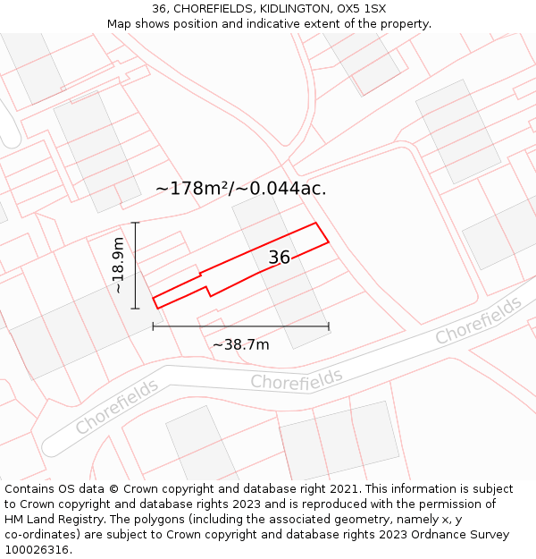 36, CHOREFIELDS, KIDLINGTON, OX5 1SX: Plot and title map