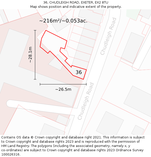 36, CHUDLEIGH ROAD, EXETER, EX2 8TU: Plot and title map