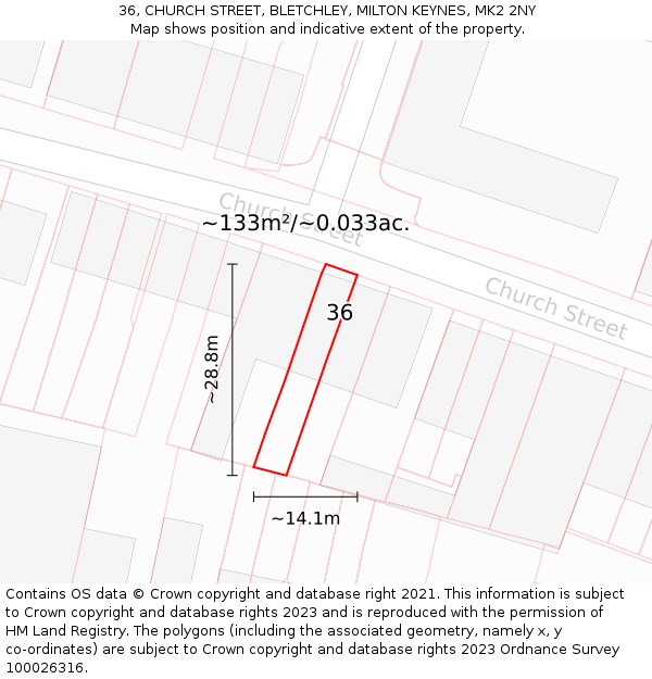 36, CHURCH STREET, BLETCHLEY, MILTON KEYNES, MK2 2NY: Plot and title map