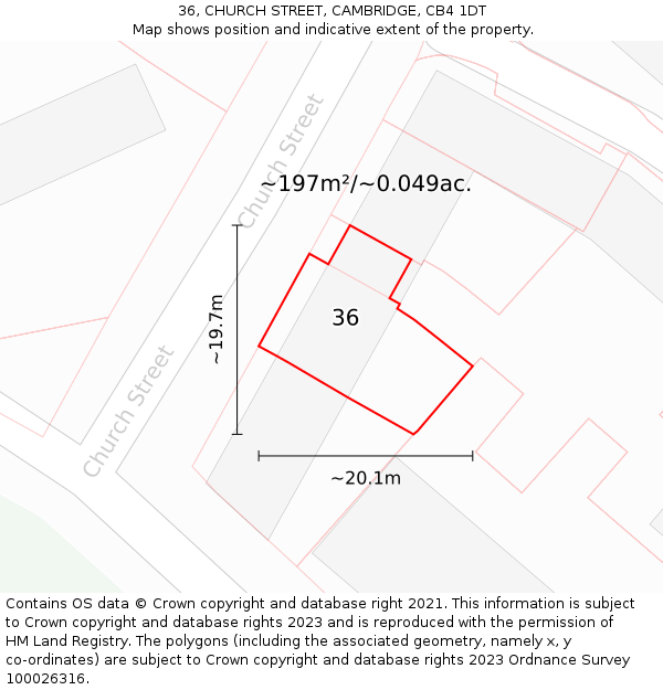 36, CHURCH STREET, CAMBRIDGE, CB4 1DT: Plot and title map