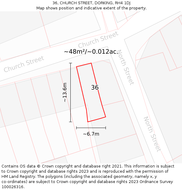 36, CHURCH STREET, DORKING, RH4 1DJ: Plot and title map