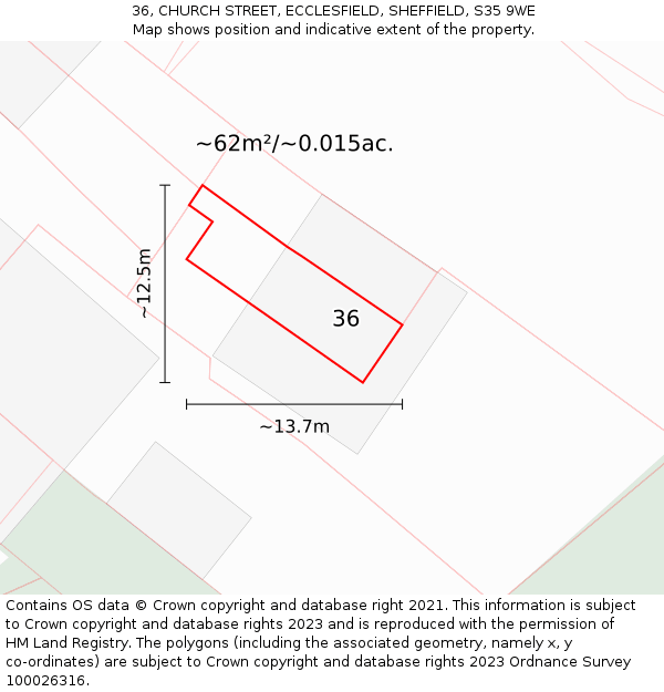 36, CHURCH STREET, ECCLESFIELD, SHEFFIELD, S35 9WE: Plot and title map