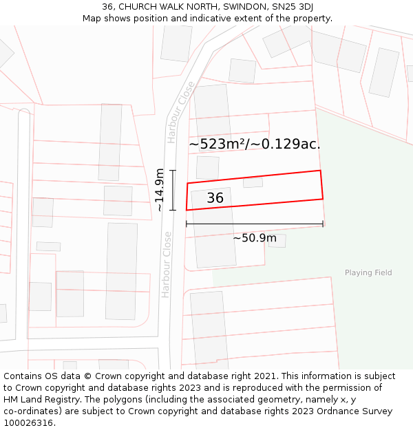 36, CHURCH WALK NORTH, SWINDON, SN25 3DJ: Plot and title map