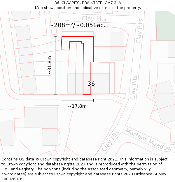 36, CLAY PITS, BRAINTREE, CM7 3LA: Plot and title map