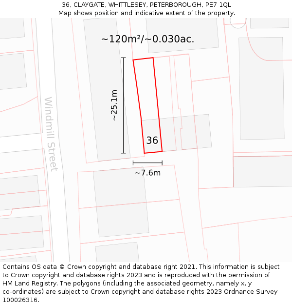 36, CLAYGATE, WHITTLESEY, PETERBOROUGH, PE7 1QL: Plot and title map