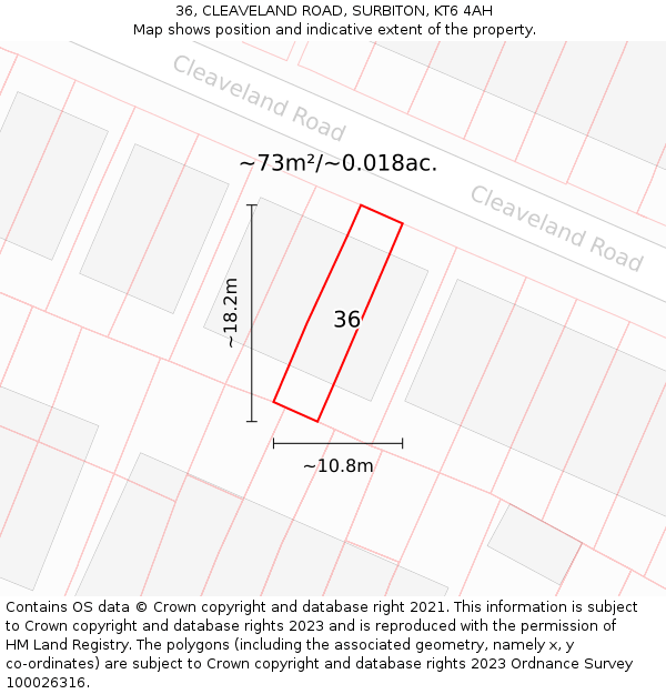 36, CLEAVELAND ROAD, SURBITON, KT6 4AH: Plot and title map
