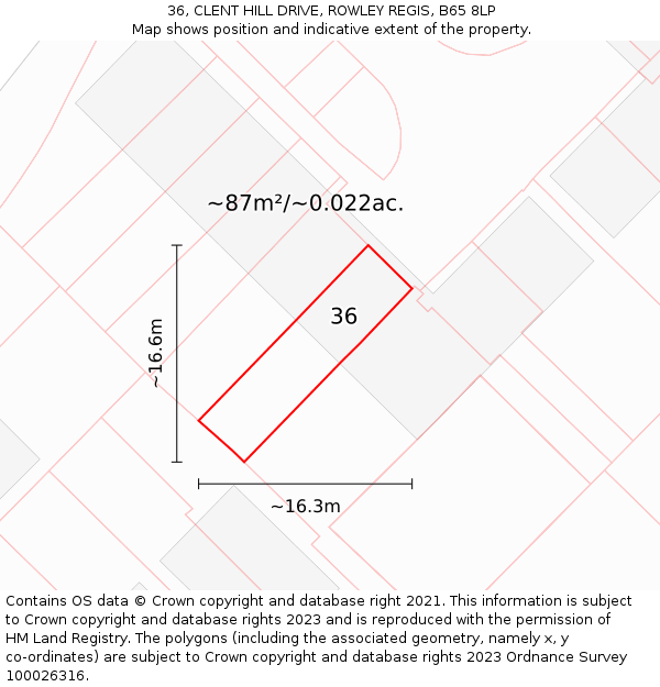 36, CLENT HILL DRIVE, ROWLEY REGIS, B65 8LP: Plot and title map