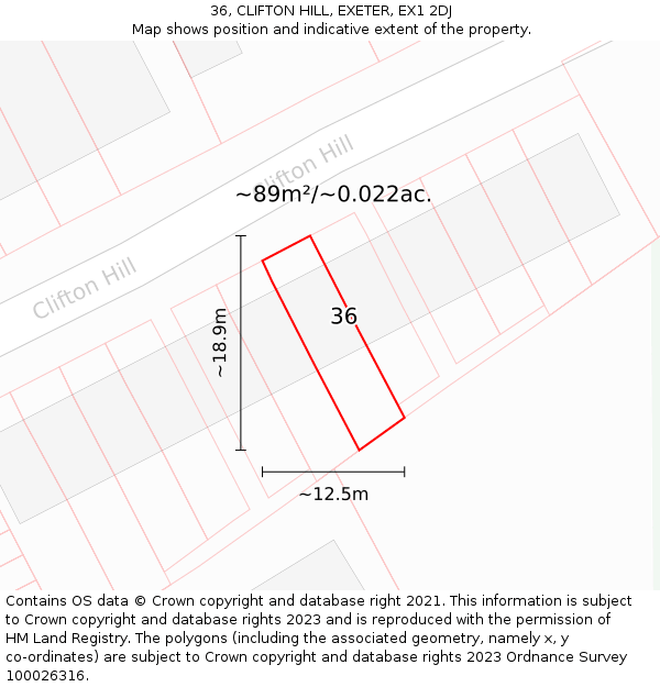 36, CLIFTON HILL, EXETER, EX1 2DJ: Plot and title map