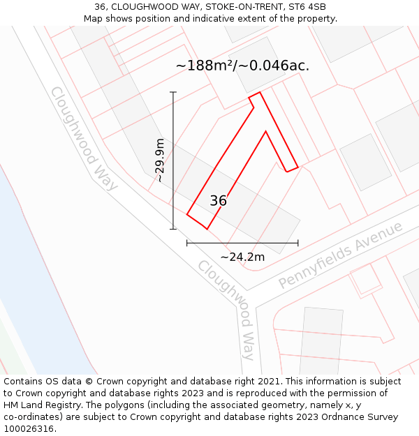 36, CLOUGHWOOD WAY, STOKE-ON-TRENT, ST6 4SB: Plot and title map