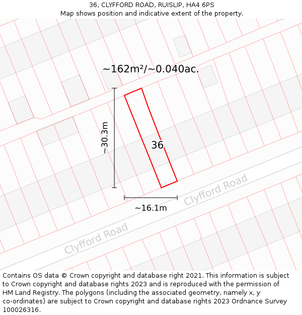 36, CLYFFORD ROAD, RUISLIP, HA4 6PS: Plot and title map
