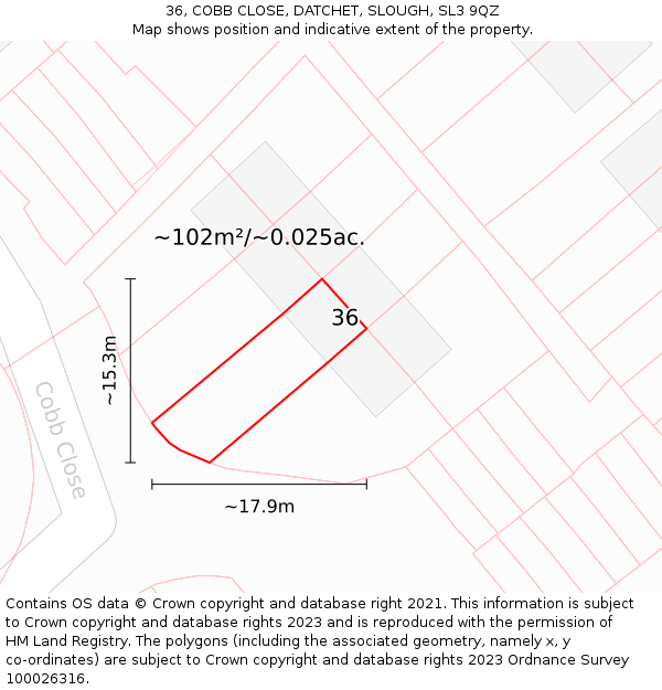 36, COBB CLOSE, DATCHET, SLOUGH, SL3 9QZ: Plot and title map