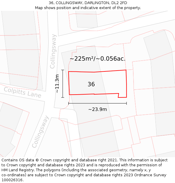 36, COLLINGSWAY, DARLINGTON, DL2 2FD: Plot and title map