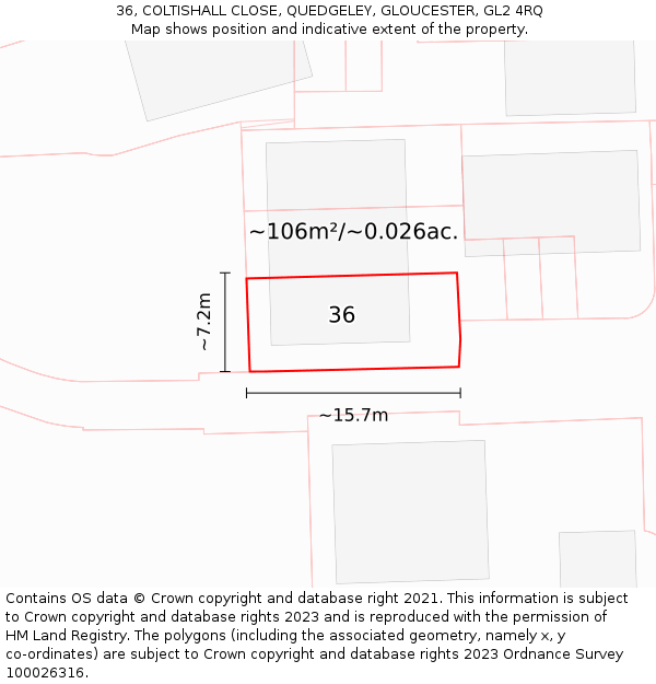 36, COLTISHALL CLOSE, QUEDGELEY, GLOUCESTER, GL2 4RQ: Plot and title map