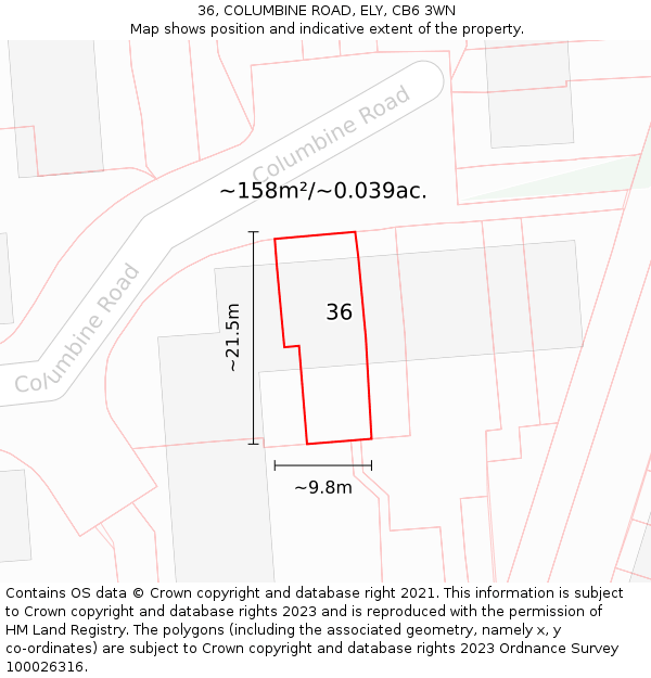 36, COLUMBINE ROAD, ELY, CB6 3WN: Plot and title map