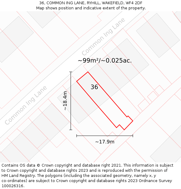 36, COMMON ING LANE, RYHILL, WAKEFIELD, WF4 2DF: Plot and title map