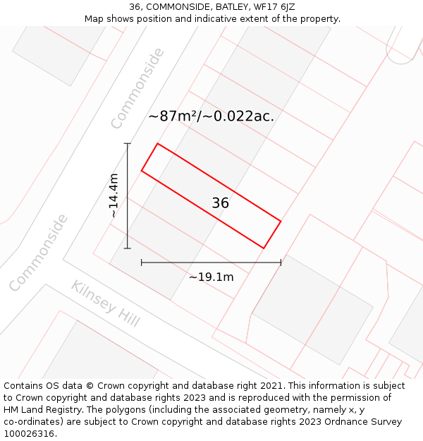 36, COMMONSIDE, BATLEY, WF17 6JZ: Plot and title map