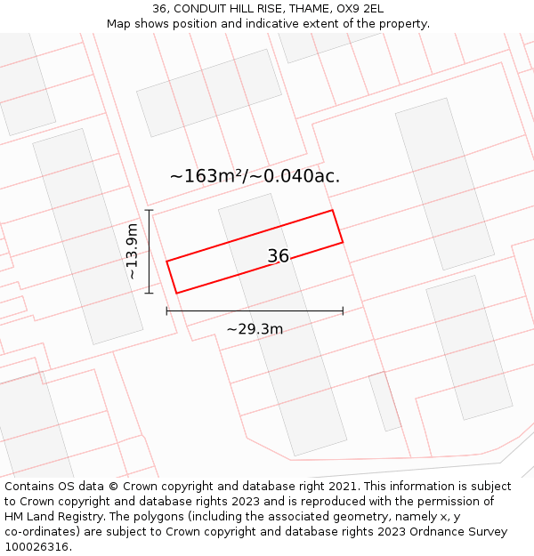 36, CONDUIT HILL RISE, THAME, OX9 2EL: Plot and title map