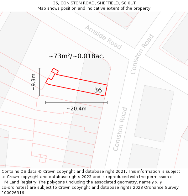 36, CONISTON ROAD, SHEFFIELD, S8 0UT: Plot and title map