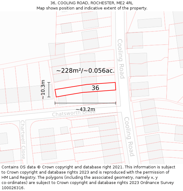 36, COOLING ROAD, ROCHESTER, ME2 4RL: Plot and title map