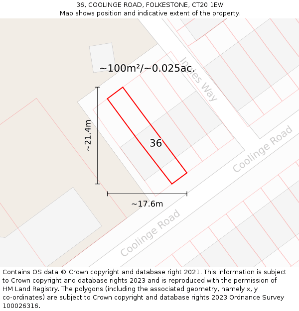 36, COOLINGE ROAD, FOLKESTONE, CT20 1EW: Plot and title map