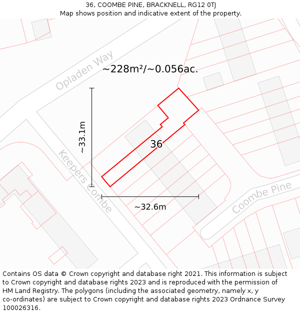 36, COOMBE PINE, BRACKNELL, RG12 0TJ: Plot and title map