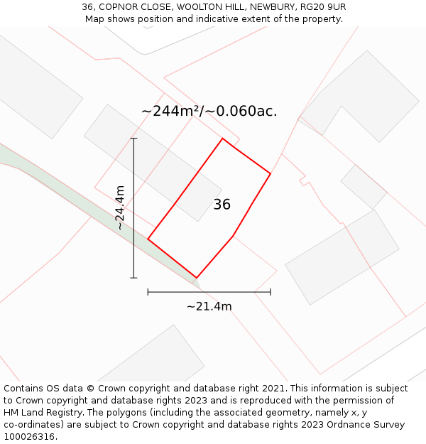 36, COPNOR CLOSE, WOOLTON HILL, NEWBURY, RG20 9UR: Plot and title map