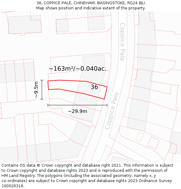 36, COPPICE PALE, CHINEHAM, BASINGSTOKE, RG24 8JU: Plot and title map