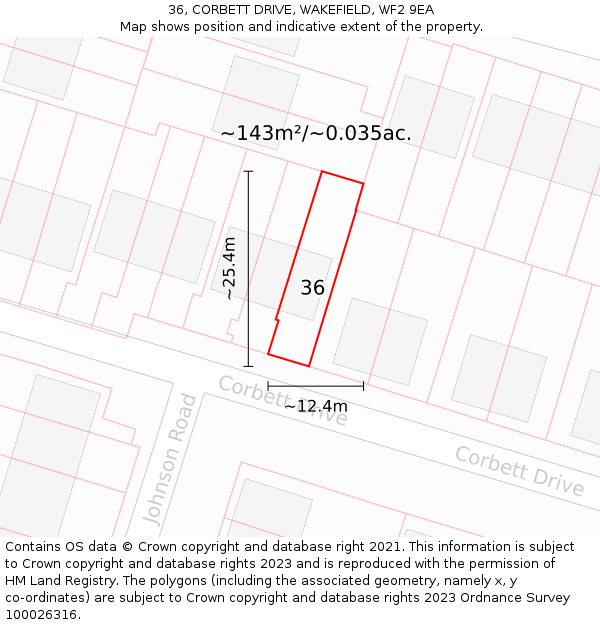 36, CORBETT DRIVE, WAKEFIELD, WF2 9EA: Plot and title map