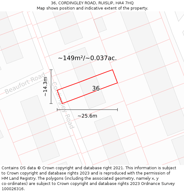 36, CORDINGLEY ROAD, RUISLIP, HA4 7HQ: Plot and title map