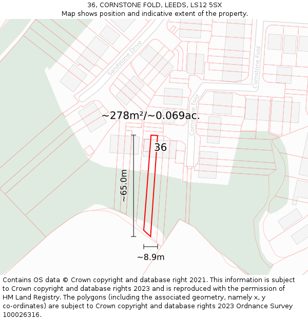 36, CORNSTONE FOLD, LEEDS, LS12 5SX: Plot and title map