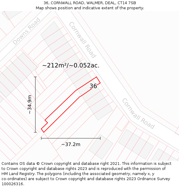 36, CORNWALL ROAD, WALMER, DEAL, CT14 7SB: Plot and title map