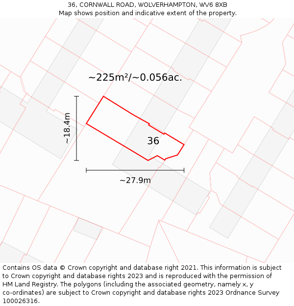 36, CORNWALL ROAD, WOLVERHAMPTON, WV6 8XB: Plot and title map