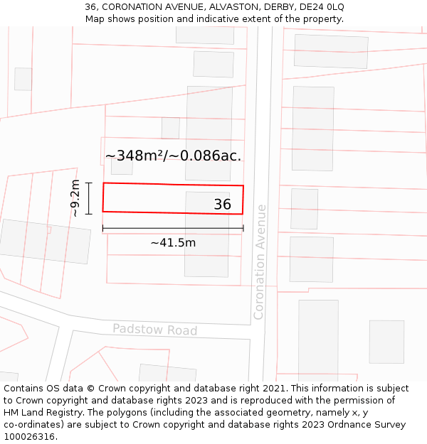 36, CORONATION AVENUE, ALVASTON, DERBY, DE24 0LQ: Plot and title map