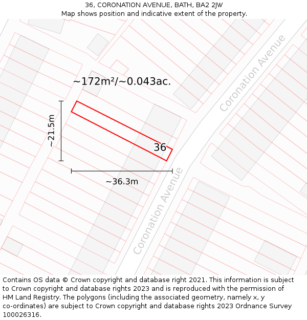 36, CORONATION AVENUE, BATH, BA2 2JW: Plot and title map