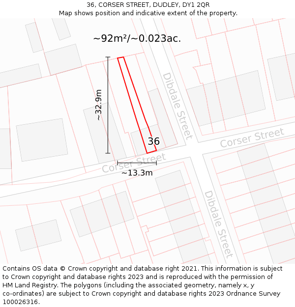 36, CORSER STREET, DUDLEY, DY1 2QR: Plot and title map