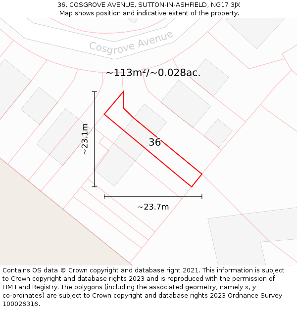 36, COSGROVE AVENUE, SUTTON-IN-ASHFIELD, NG17 3JX: Plot and title map