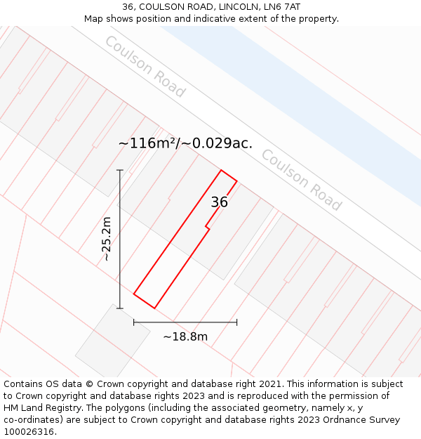 36, COULSON ROAD, LINCOLN, LN6 7AT: Plot and title map