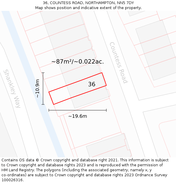 36, COUNTESS ROAD, NORTHAMPTON, NN5 7DY: Plot and title map