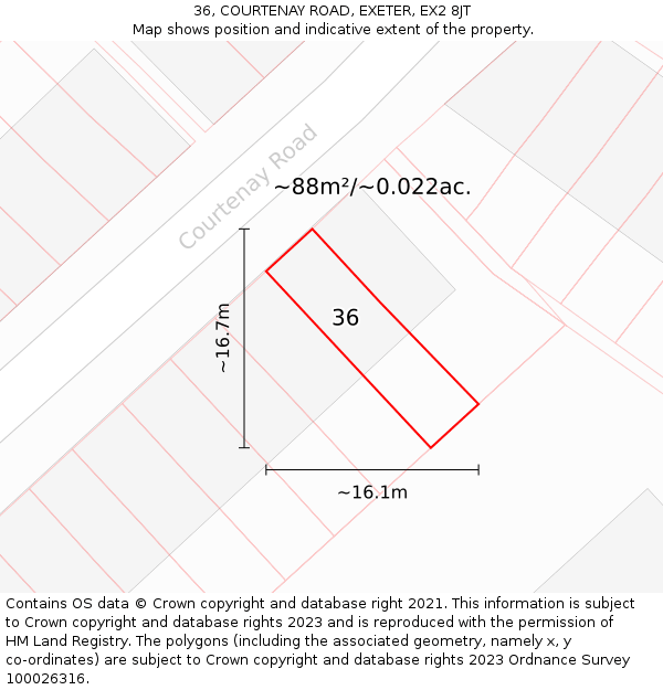 36, COURTENAY ROAD, EXETER, EX2 8JT: Plot and title map