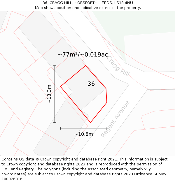 36, CRAGG HILL, HORSFORTH, LEEDS, LS18 4NU: Plot and title map