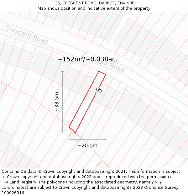 36, CRESCENT ROAD, BARNET, EN4 9RF: Plot and title map
