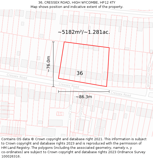 36, CRESSEX ROAD, HIGH WYCOMBE, HP12 4TY: Plot and title map
