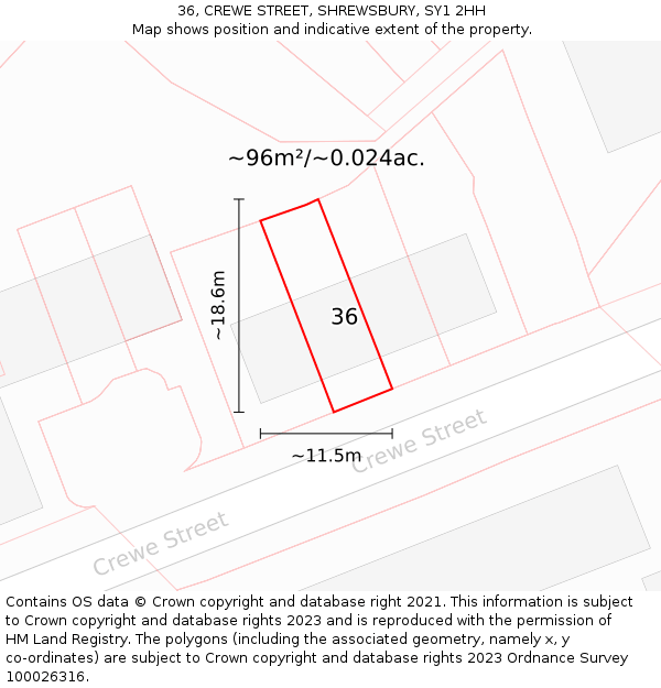 36, CREWE STREET, SHREWSBURY, SY1 2HH: Plot and title map