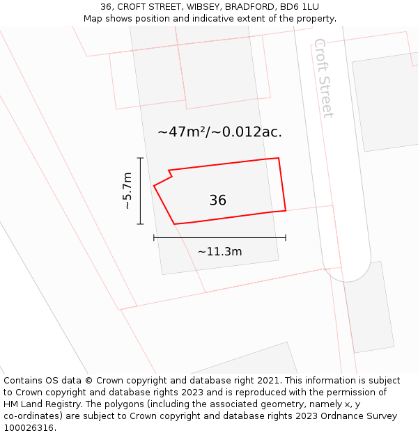 36, CROFT STREET, WIBSEY, BRADFORD, BD6 1LU: Plot and title map