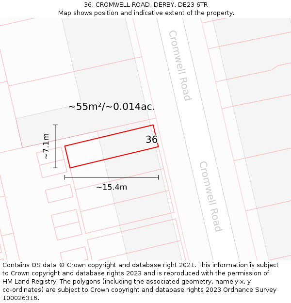36, CROMWELL ROAD, DERBY, DE23 6TR: Plot and title map