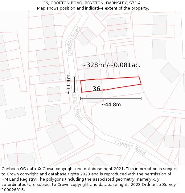36, CROPTON ROAD, ROYSTON, BARNSLEY, S71 4JJ: Plot and title map