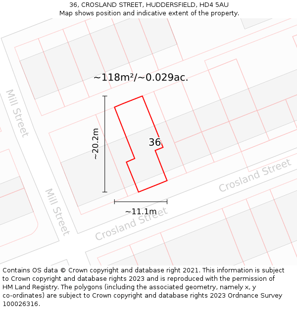 36, CROSLAND STREET, HUDDERSFIELD, HD4 5AU: Plot and title map