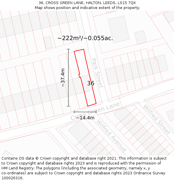 36, CROSS GREEN LANE, HALTON, LEEDS, LS15 7QX: Plot and title map