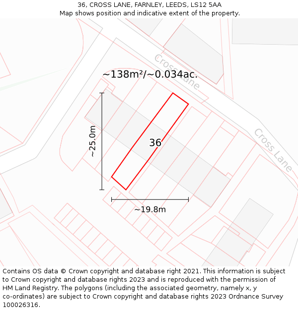 36, CROSS LANE, FARNLEY, LEEDS, LS12 5AA: Plot and title map