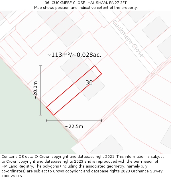 36, CUCKMERE CLOSE, HAILSHAM, BN27 3FT: Plot and title map